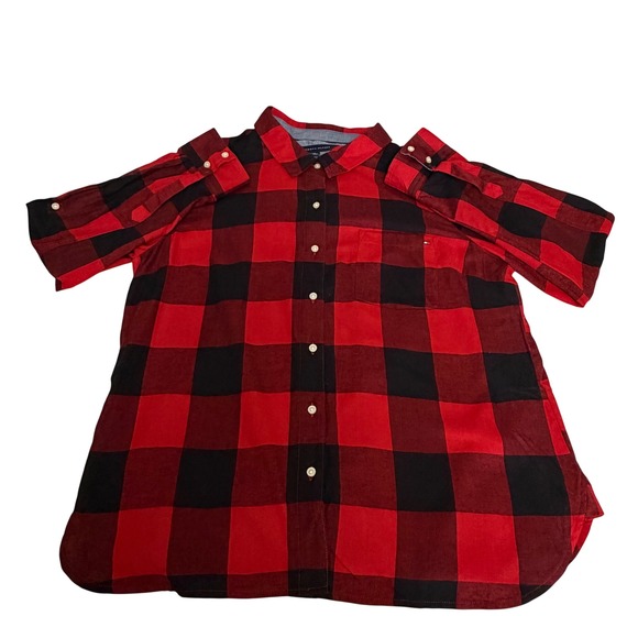 Tommy Hilfiger Tops - Tommy Hilfiger Womens XL Red Black Buffalo Plaid Cotton Button Down Shirt Rustic